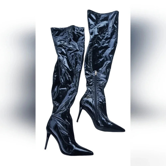 Camssoo Women's Thigh High Patent Leather Stiletto Boots - Picture 1 of 8